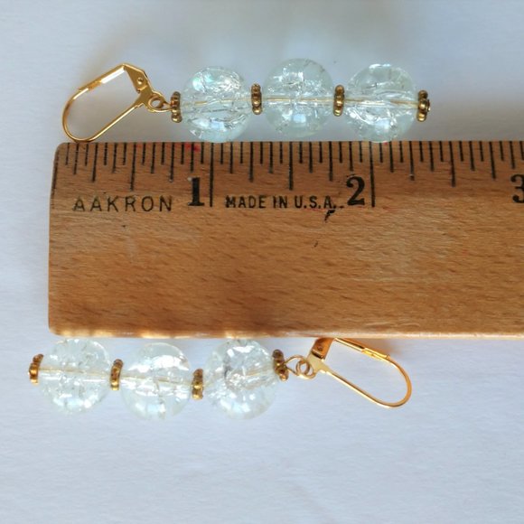 Handmade Iceflake Quartz Earrings On Gold Plated Brass Lever Hooks NWT - Picture 13 of 16